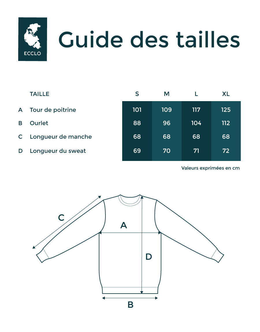 guide des tailles sweat col rond