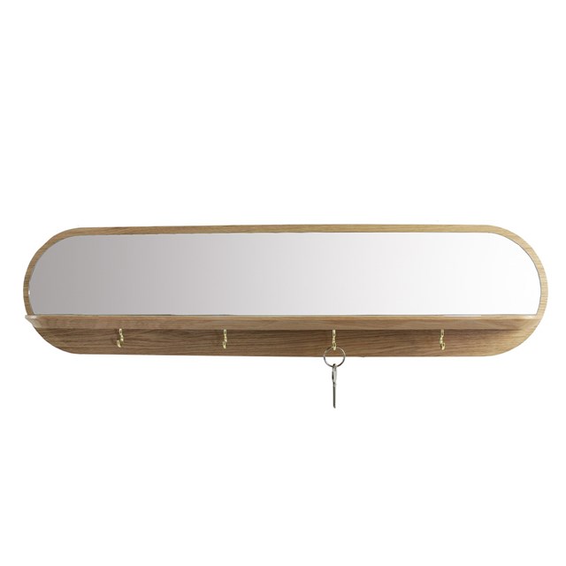 Miroir vide poche et porte-clés mural en chêne - MOONLIGHT doré 3