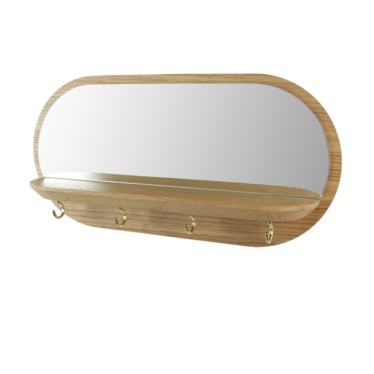 Miroir vide poche et porte-clés mural chêne - MINI MOONLIGHT doré 2