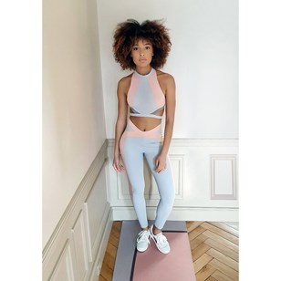 Legging de sport taille haute en polyamide - SALOME - Blanc & Rose 