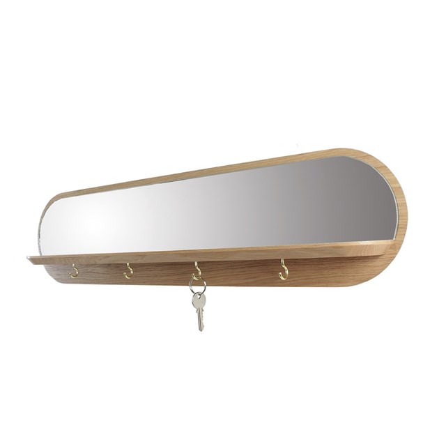 Miroir vide poche et porte-clés mural en chêne - MOONLIGHT doré 2