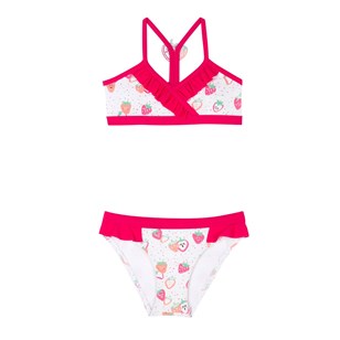 Maillot de bain 2 pièces Anti UV imprimé Fraise rose & blanc - ELISE