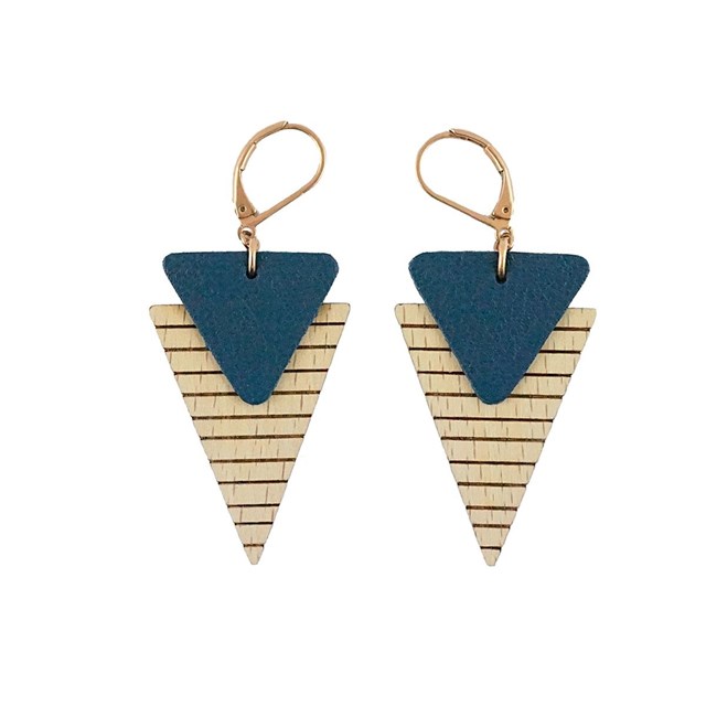 Boucles d'oreilles en cuir et bois - BO MARINIERE 2