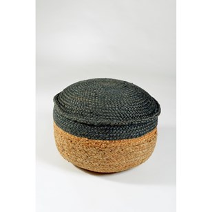 Pouf bicolore en jute lavée et tressée