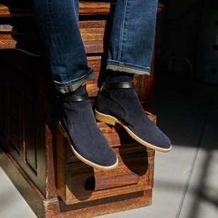 Bottines Jodhpur en veau retourné Bleu Marine