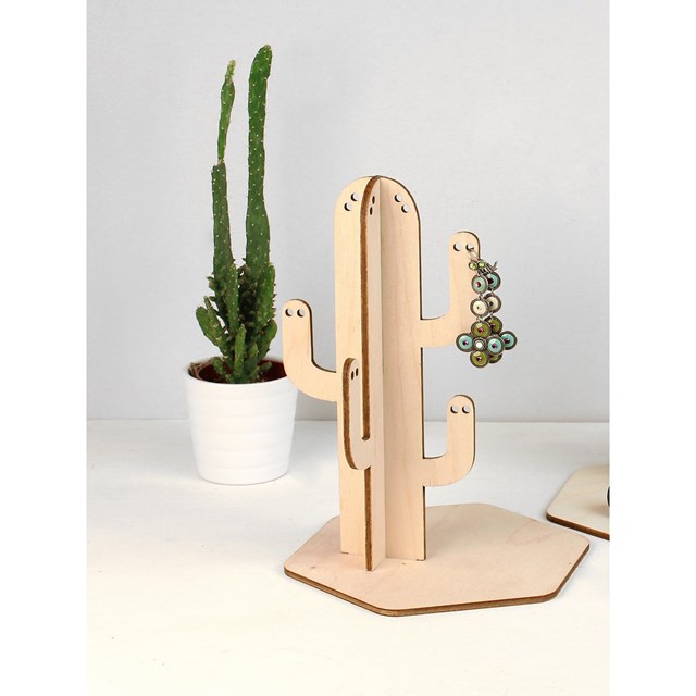 Cactus porte-bijoux en bois fabriqué en France