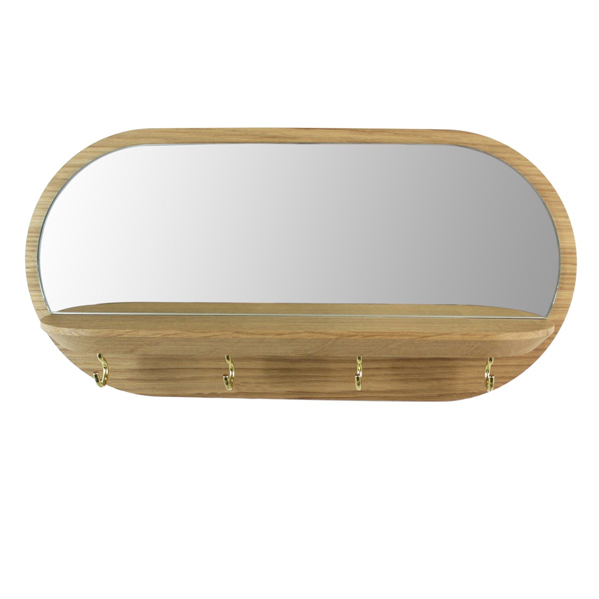 Miroir vide poche et porte-clés mural chêne - MINI MOONLIGHT doré 3