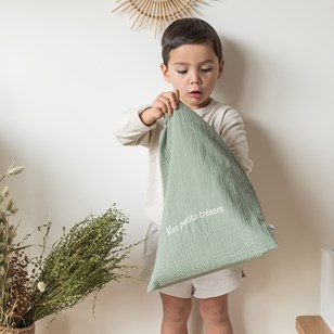 Pochon double gaze de coton - Fabriqué en France - Vert sauge