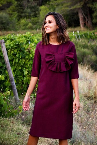 Robe longue bordeaux en laine froide - Carine