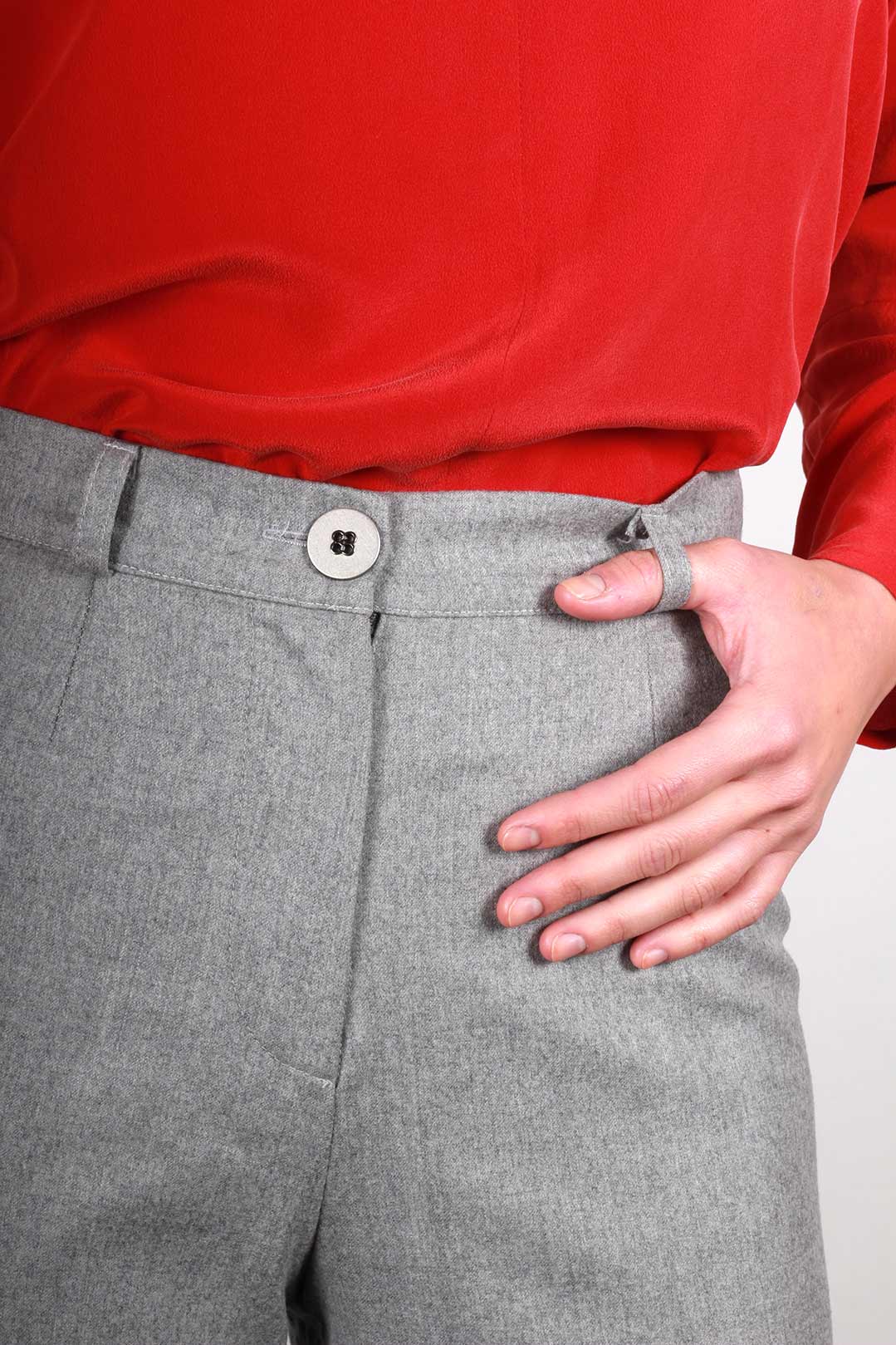 Pantalon large gris en laine flanelle - Laura 5