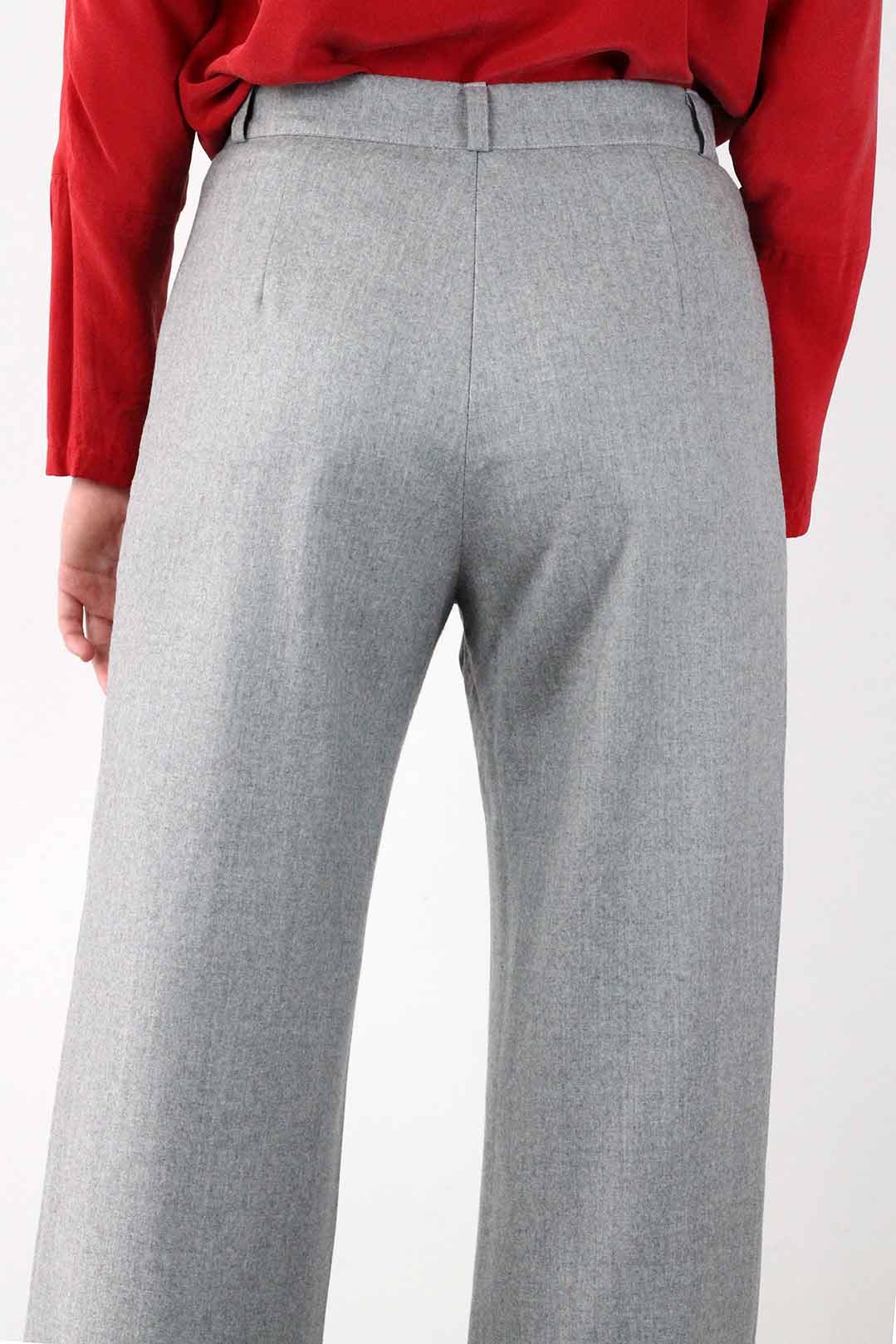 Pantalon large gris en laine flanelle - Laura 6