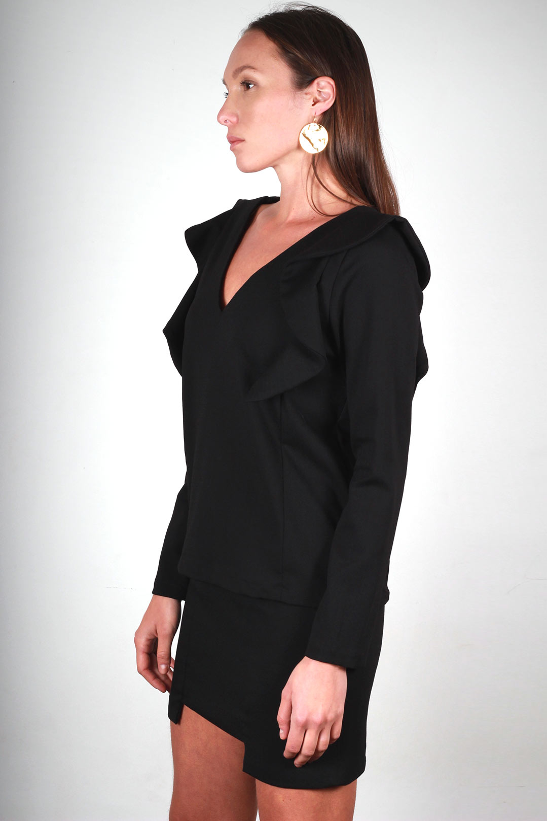 Top noir manches longues à volants - Nadine 5