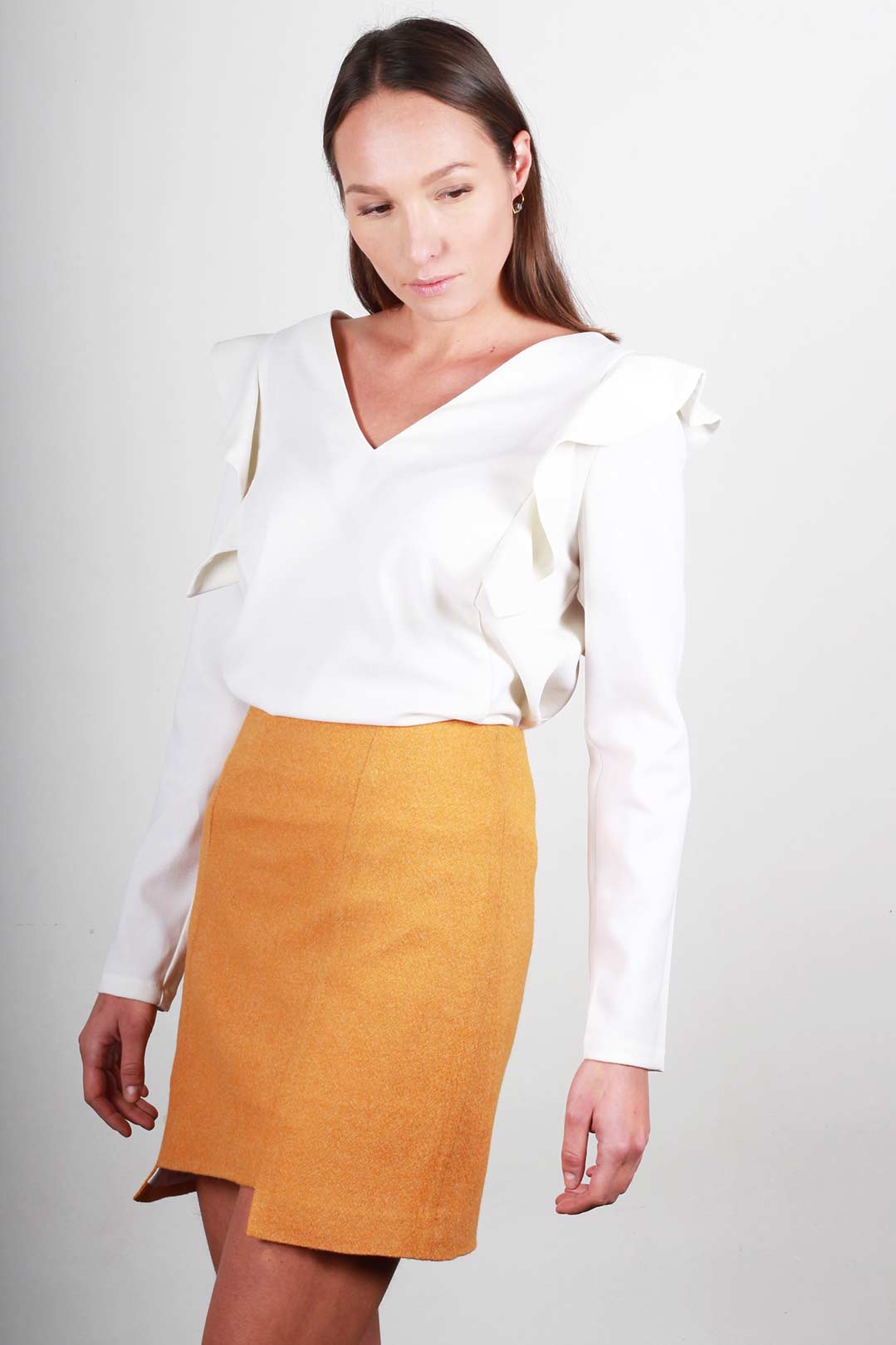 Top blanc manches longues à volants - Nadine 3