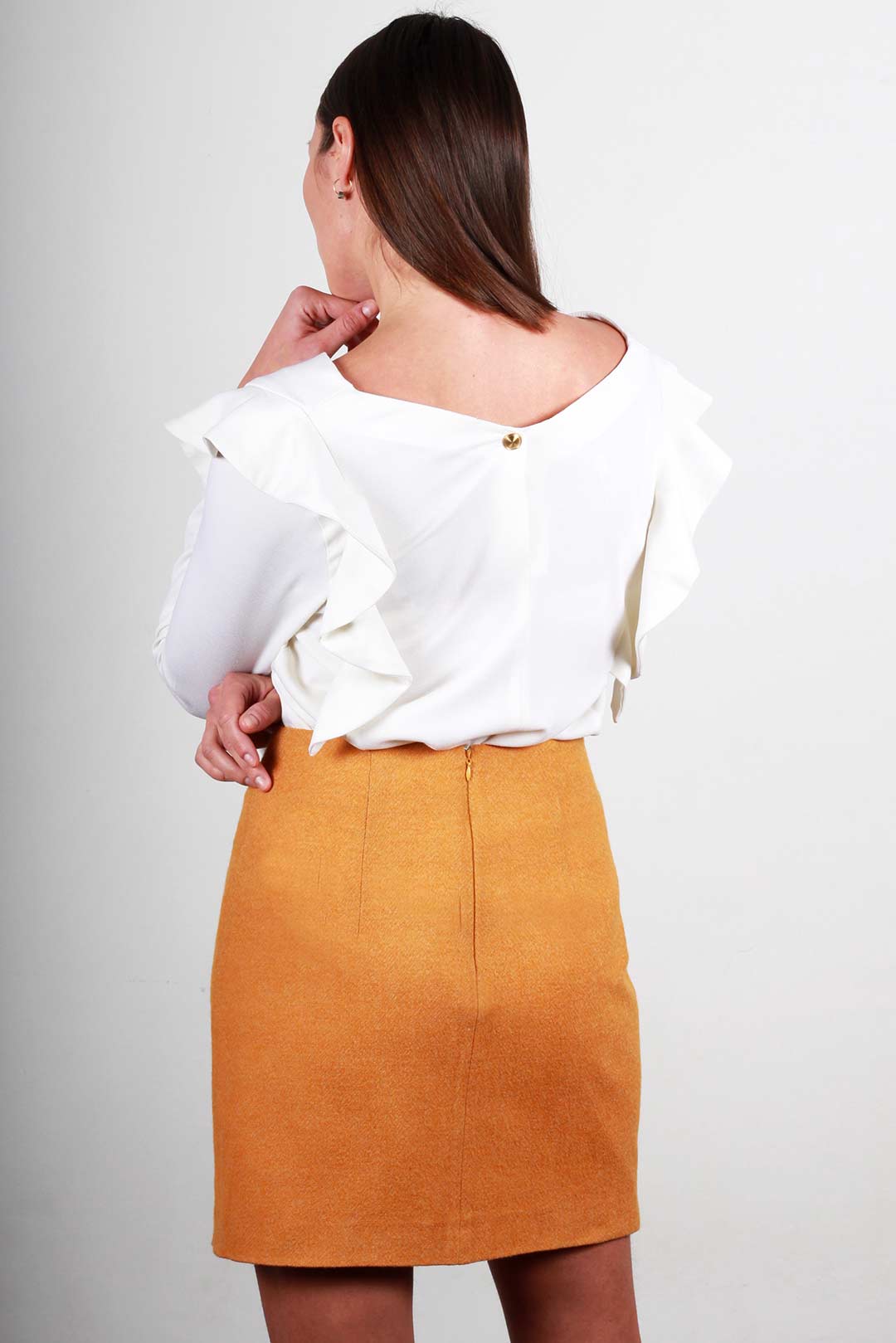 Top blanc manches longues à volants - Nadine 4