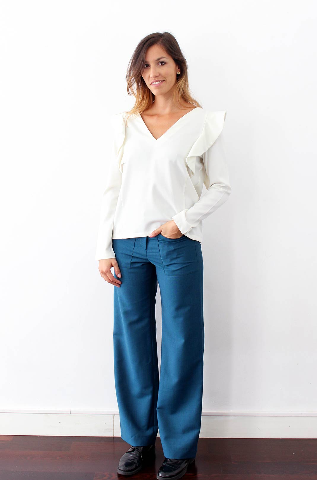 Top blanc manches longues à volants - Nadine 5