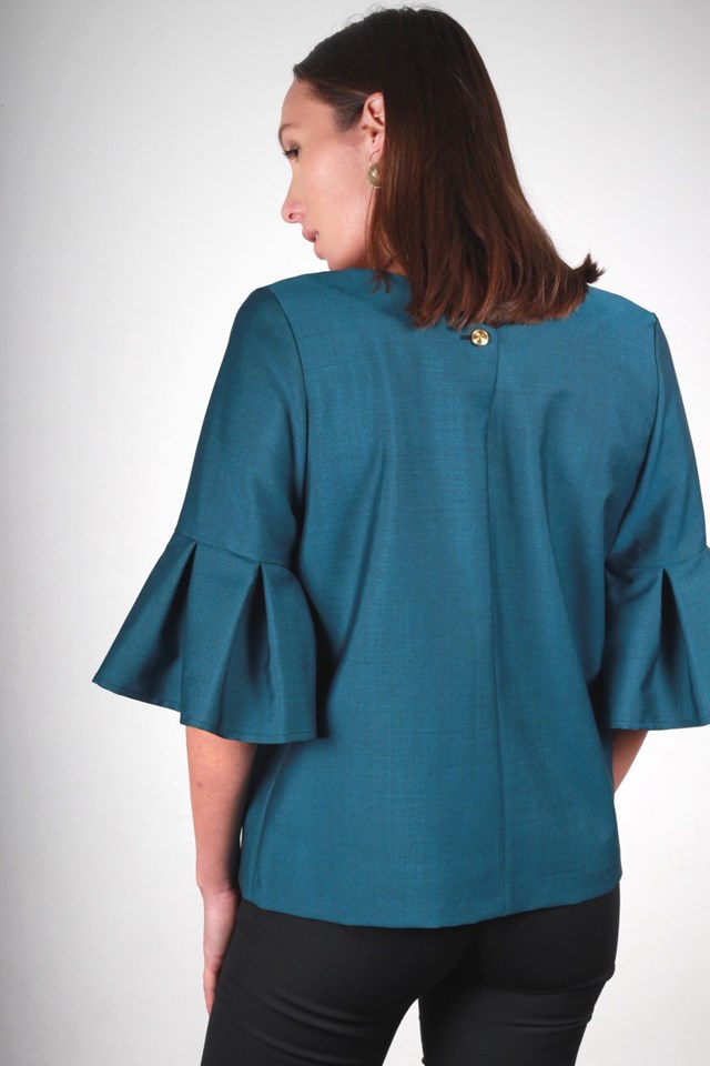 Blouse verte avec volants en laine froide – Danying 6