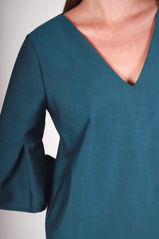 Blouse verte avec volants en laine froide – Danying 7