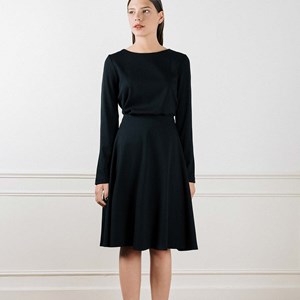 Jupe midi noire en crêpe de laine - Camille