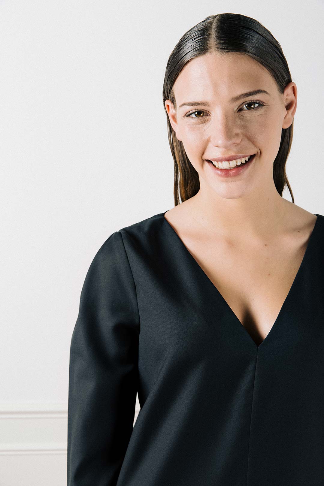 Robe droite noire manche 3/4 en laine froide - Chrystelle 4