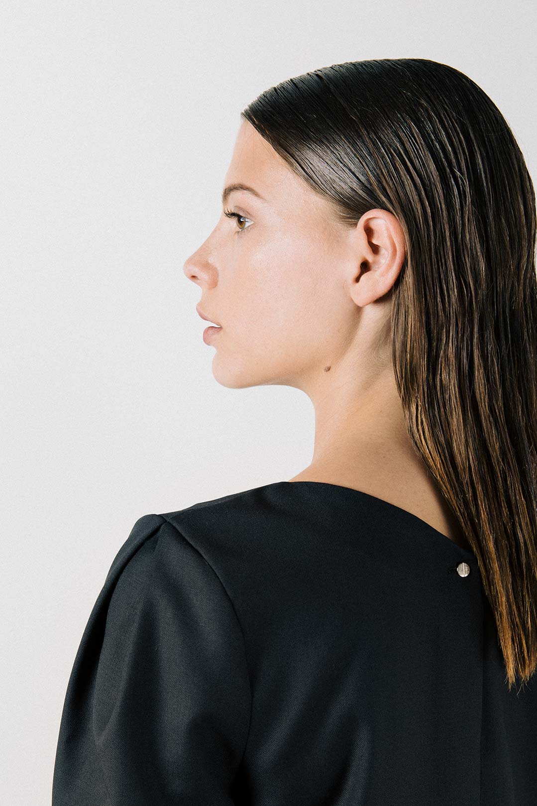 Robe droite noire manche 3/4 en laine froide - Chrystelle 6