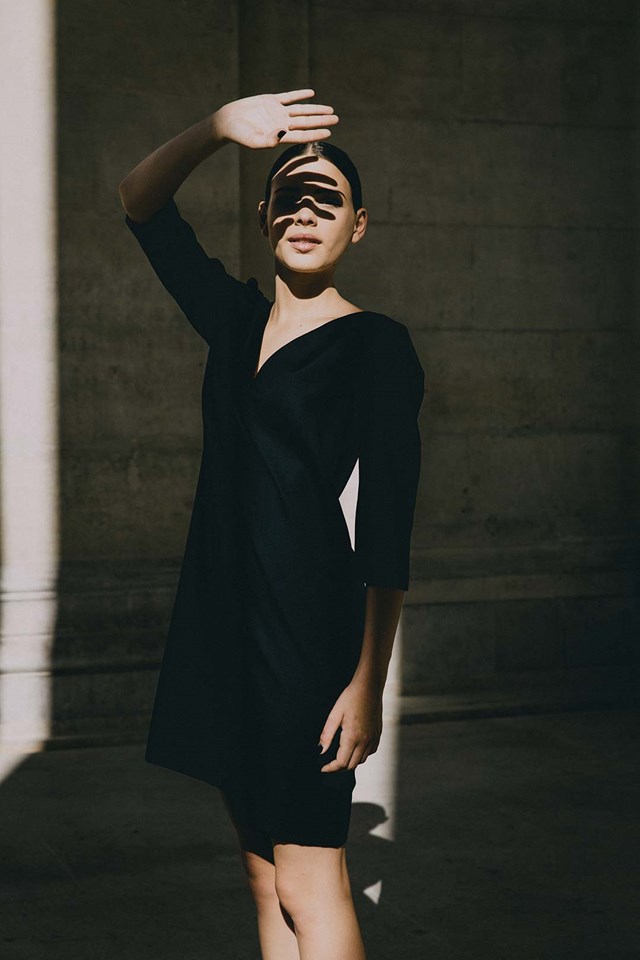 Robe droite noire manche 3/4 en laine froide - Chrystelle 5