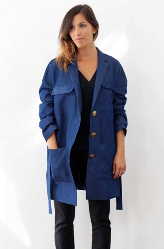 Trench fluide bleu en coton et lin - Alice