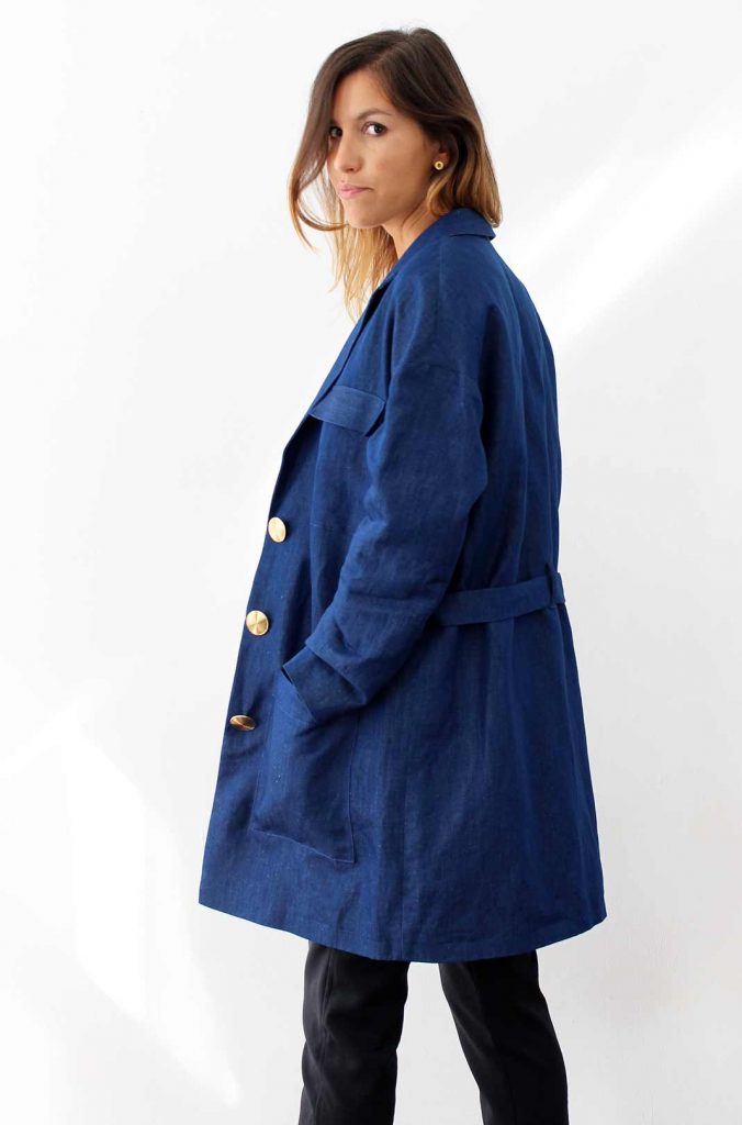 Trench fluide bleu en coton et lin Alice Dream Act