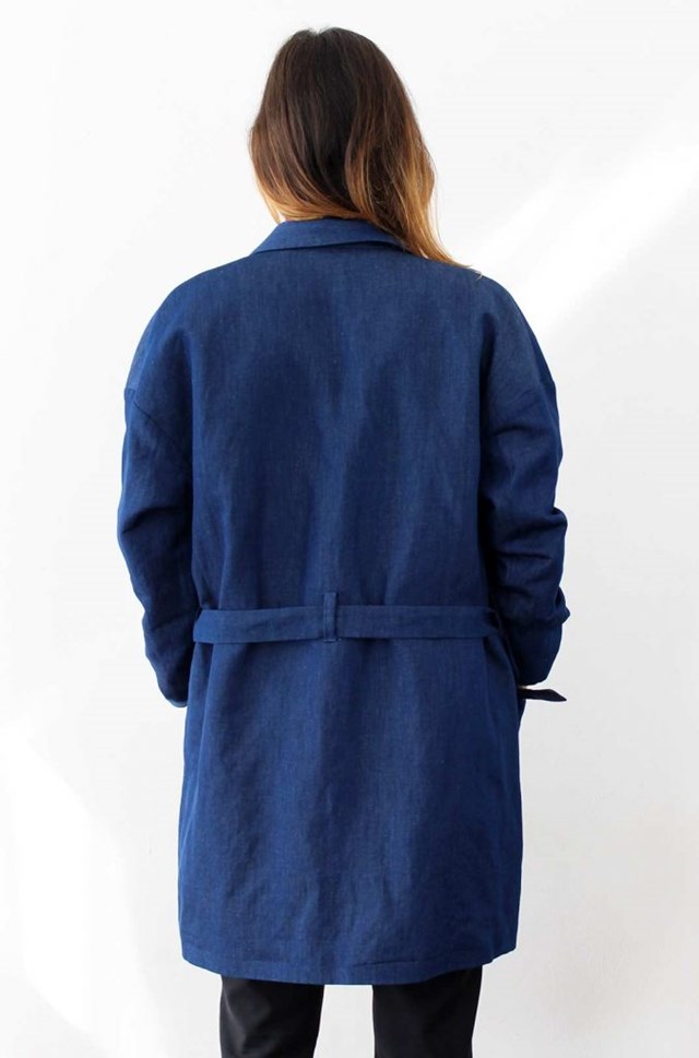 Trench fluide bleu en coton et lin - Alice 6