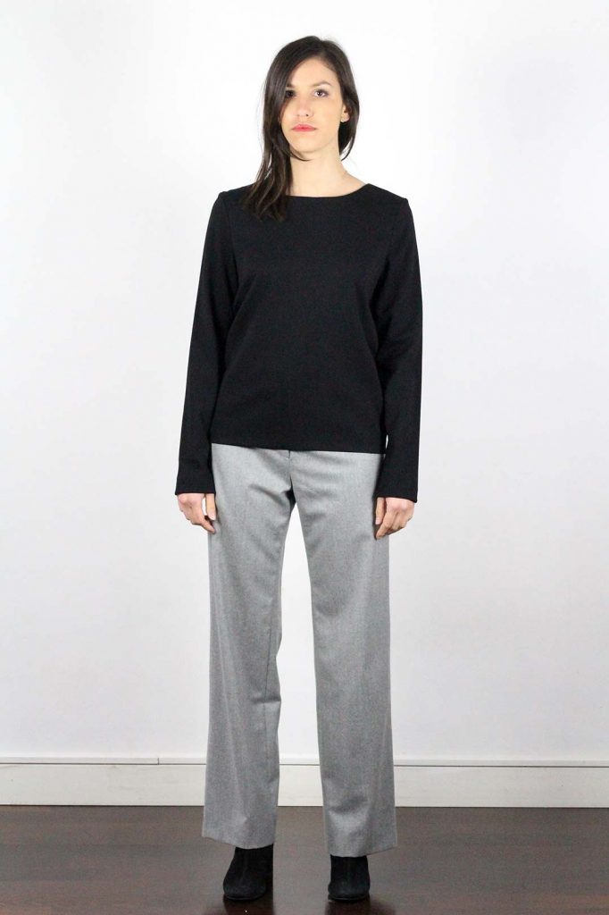 Top noir manche longue en crêpe - Cara 2