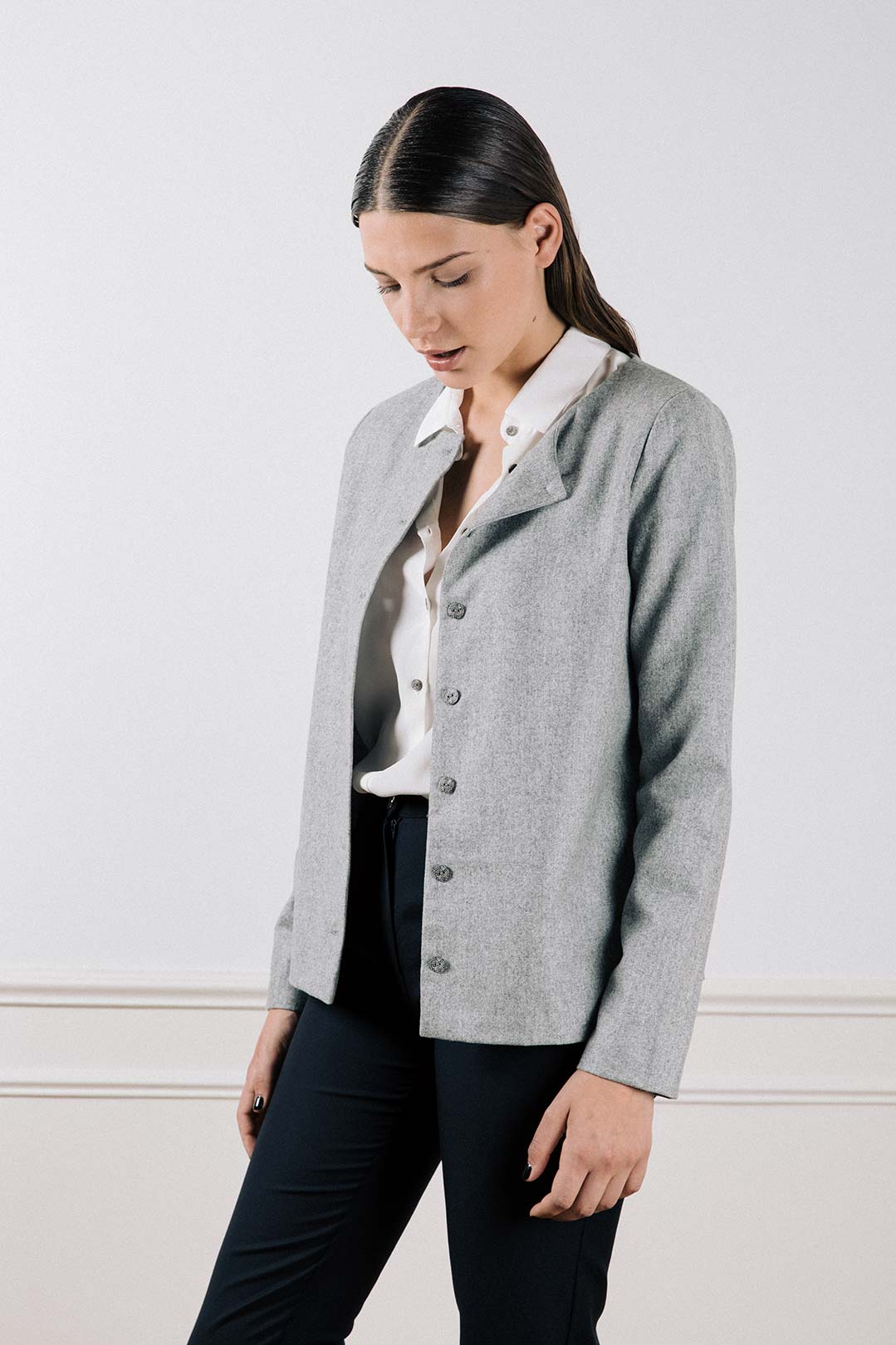 Gilet gris en laine flanelle 120'S - Laurence 4