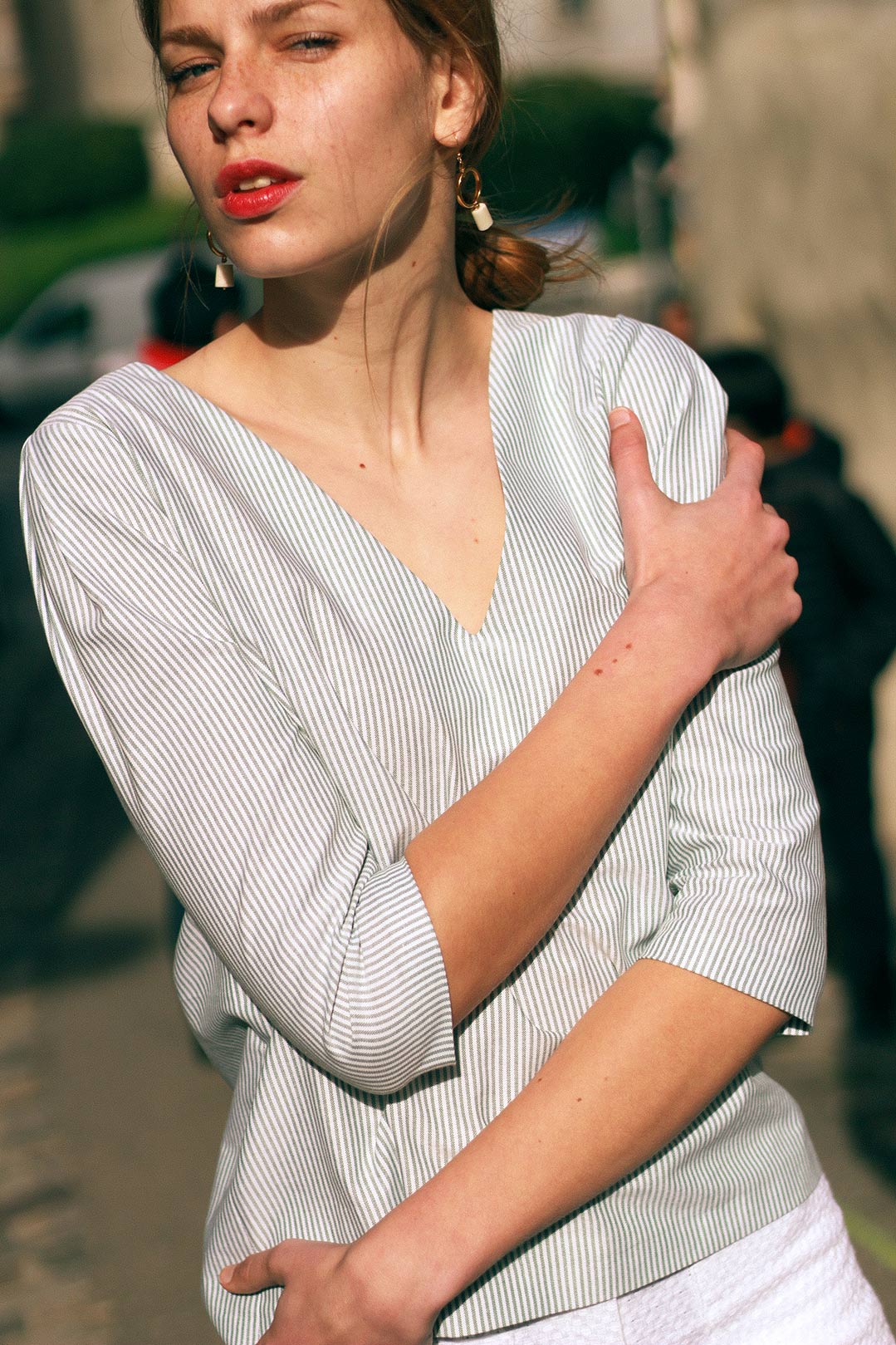 Top rayé vert et blanc en coton OEKO-TEX - Margot 2