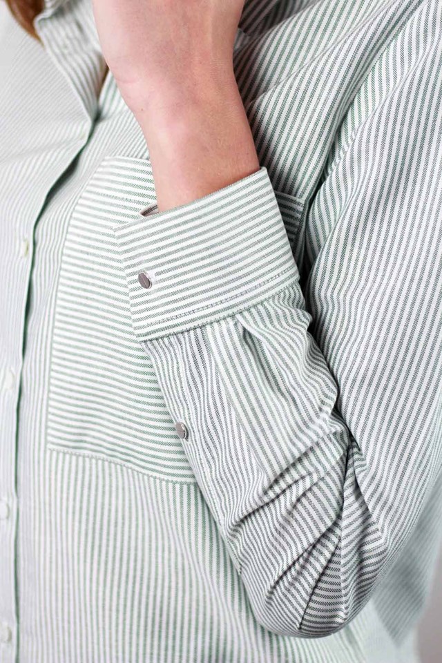 Chemise rayée verte et blanche en coton OEKO-TEX - Claire 5