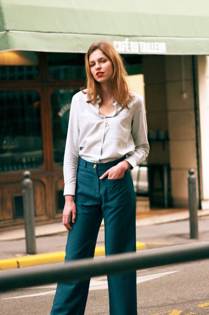 Chemise rayée verte et blanche en coton OEKO-TEX - Claire 7