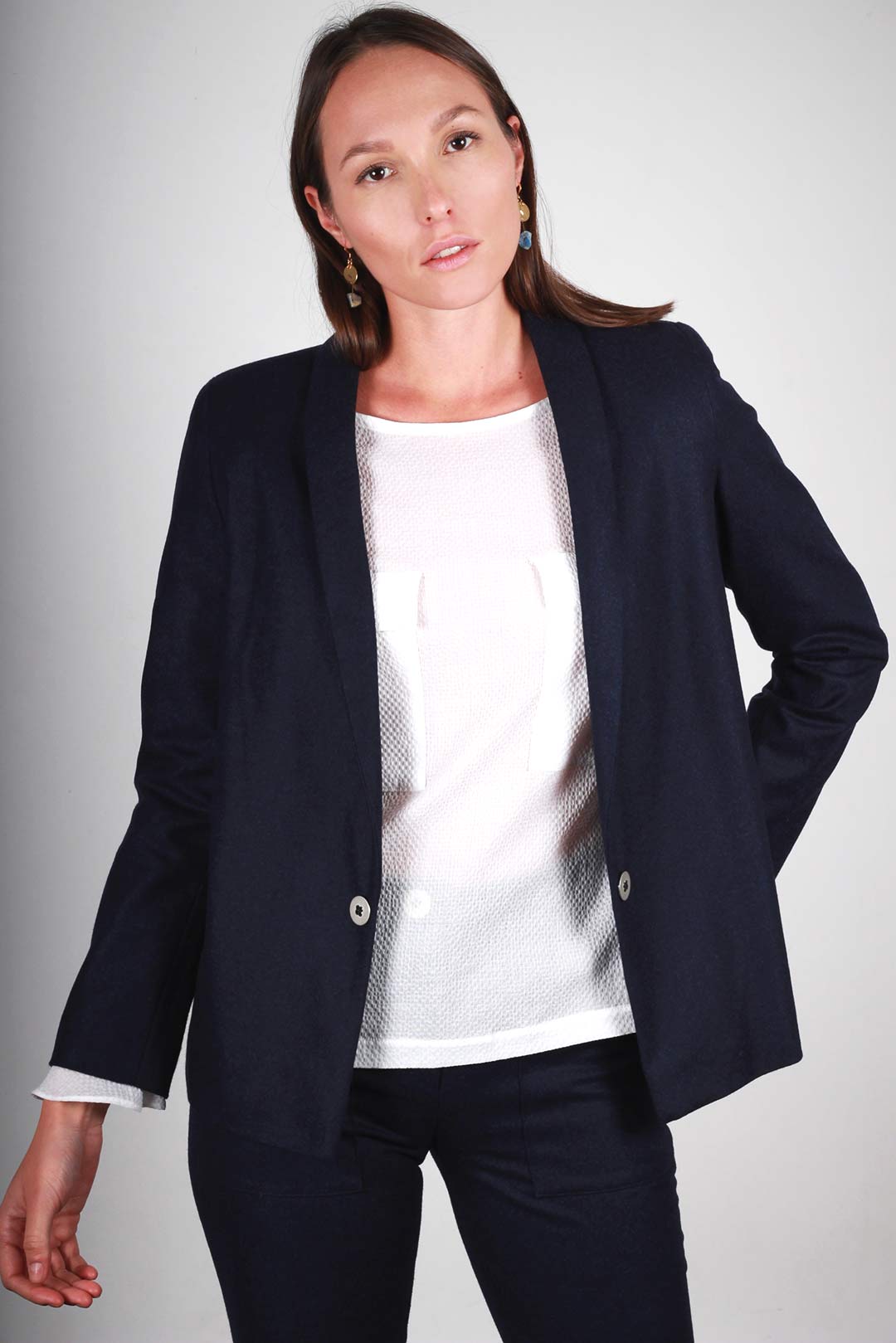 Veste tailleur bleu marine en flanelle - Marie-Anne 3