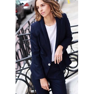 Veste tailleur bleu marine en flanelle - Marie-Anne