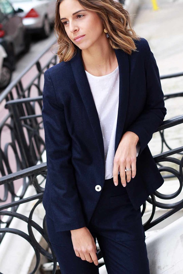 Veste tailleur bleu marine en flanelle - Marie-Anne 2
