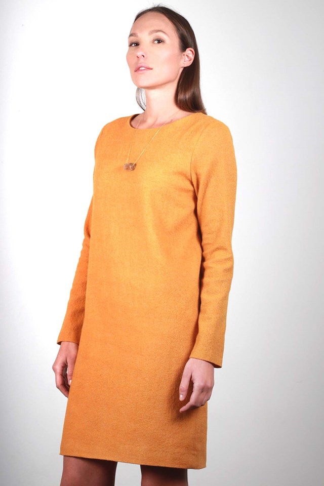 Robe droite moutarde en laine vierge - Carolyne 2