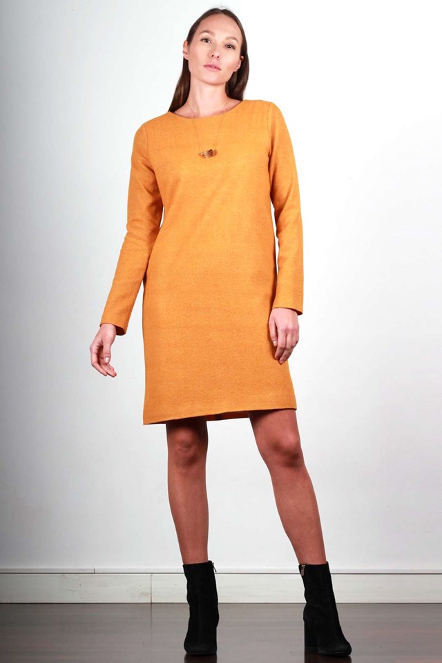 Robe droite moutarde en laine vierge - Carolyne 3