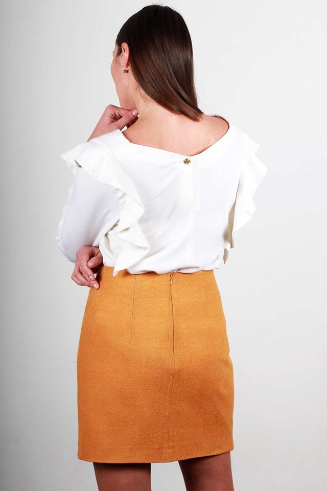 Jupe moutarde droite en laine vierge – Emilie 6