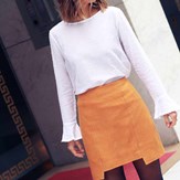 Jupe moutarde droite en laine vierge – Emilie 7