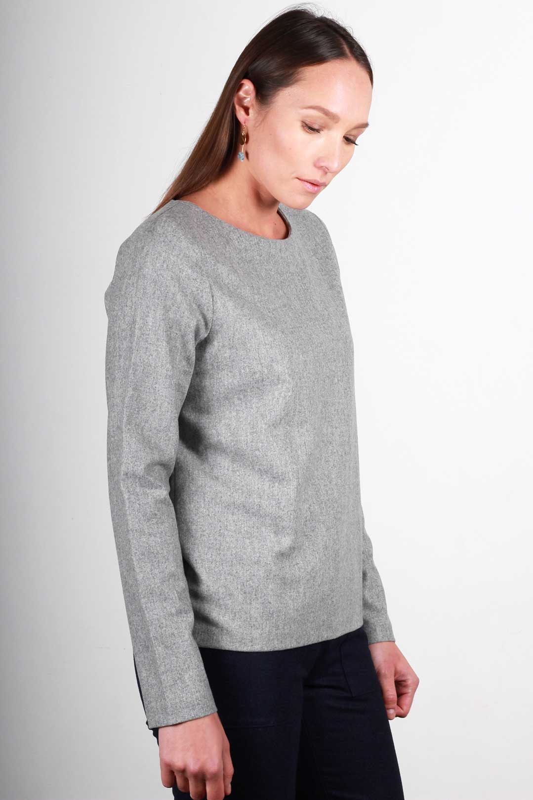 Pull gris en laine fabriqué en France - Cara 5