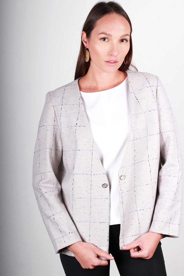 Veste grise à carreaux en laine - Jeanne 2