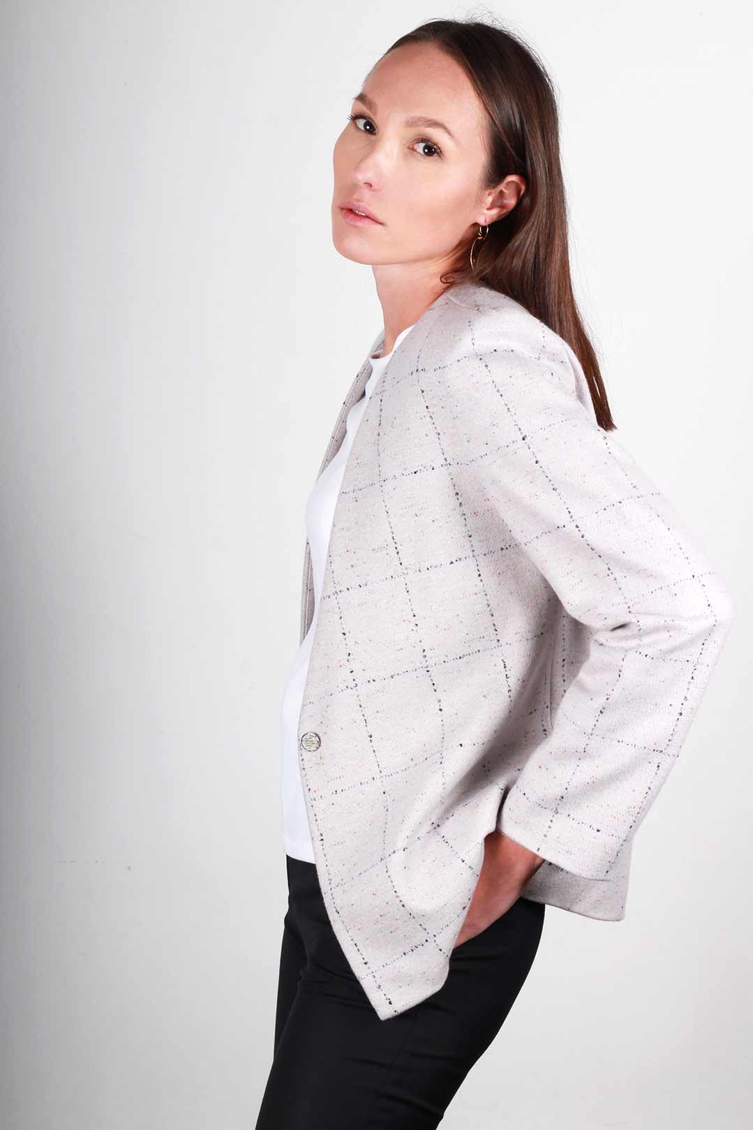 Veste grise à carreaux en laine - Jeanne 5