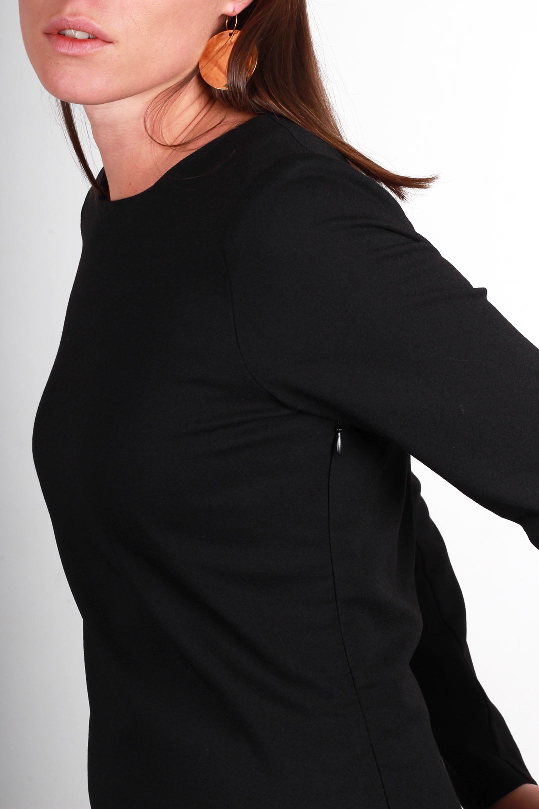 Robe noire manches longues en laine - Agathe 7