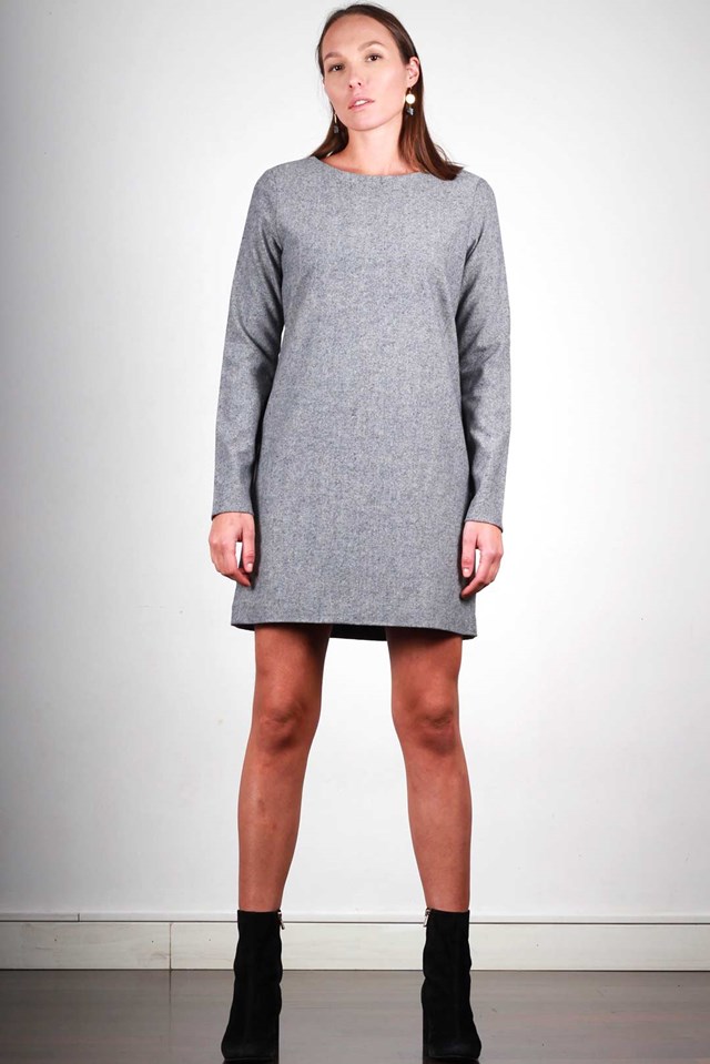 Robe droite grise en crêpe de laine - Carolyne 3