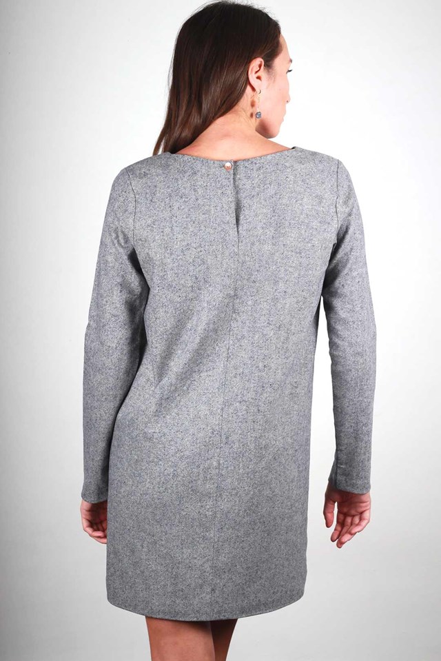 Robe droite grise en crêpe de laine - Carolyne 6