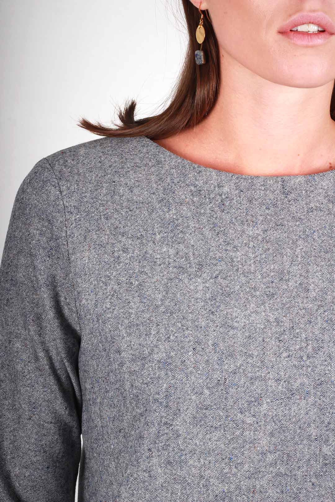 Robe droite grise en crêpe de laine - Carolyne 7