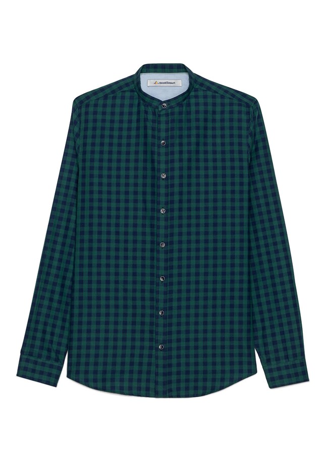 Chemise MONTLIMART - Col Mao - Carreaux Vert 2