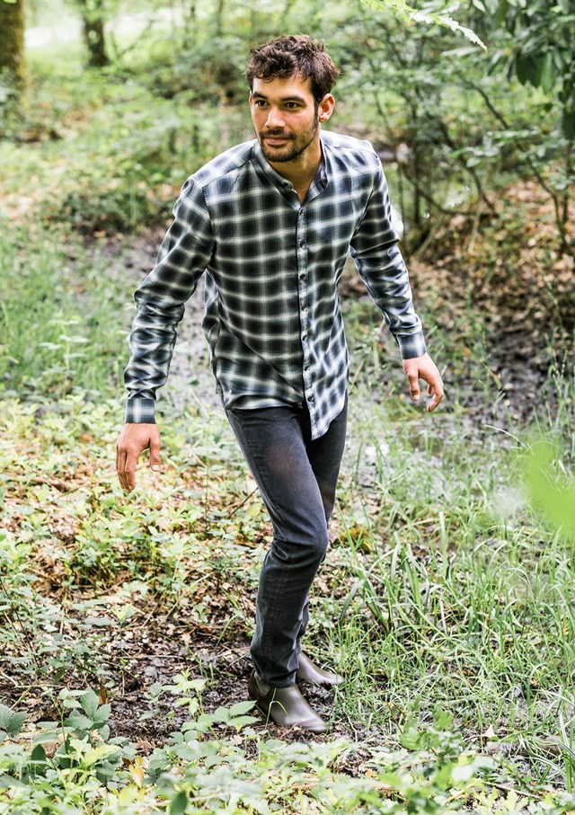 Chemise MONTLIMART - Col Mao - Carreaux gris 2