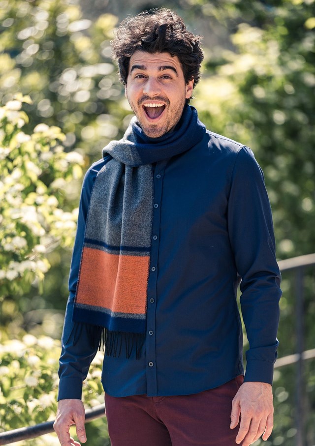 Écharpe ARDOISIERE - Made in France - Marine/Orange 2